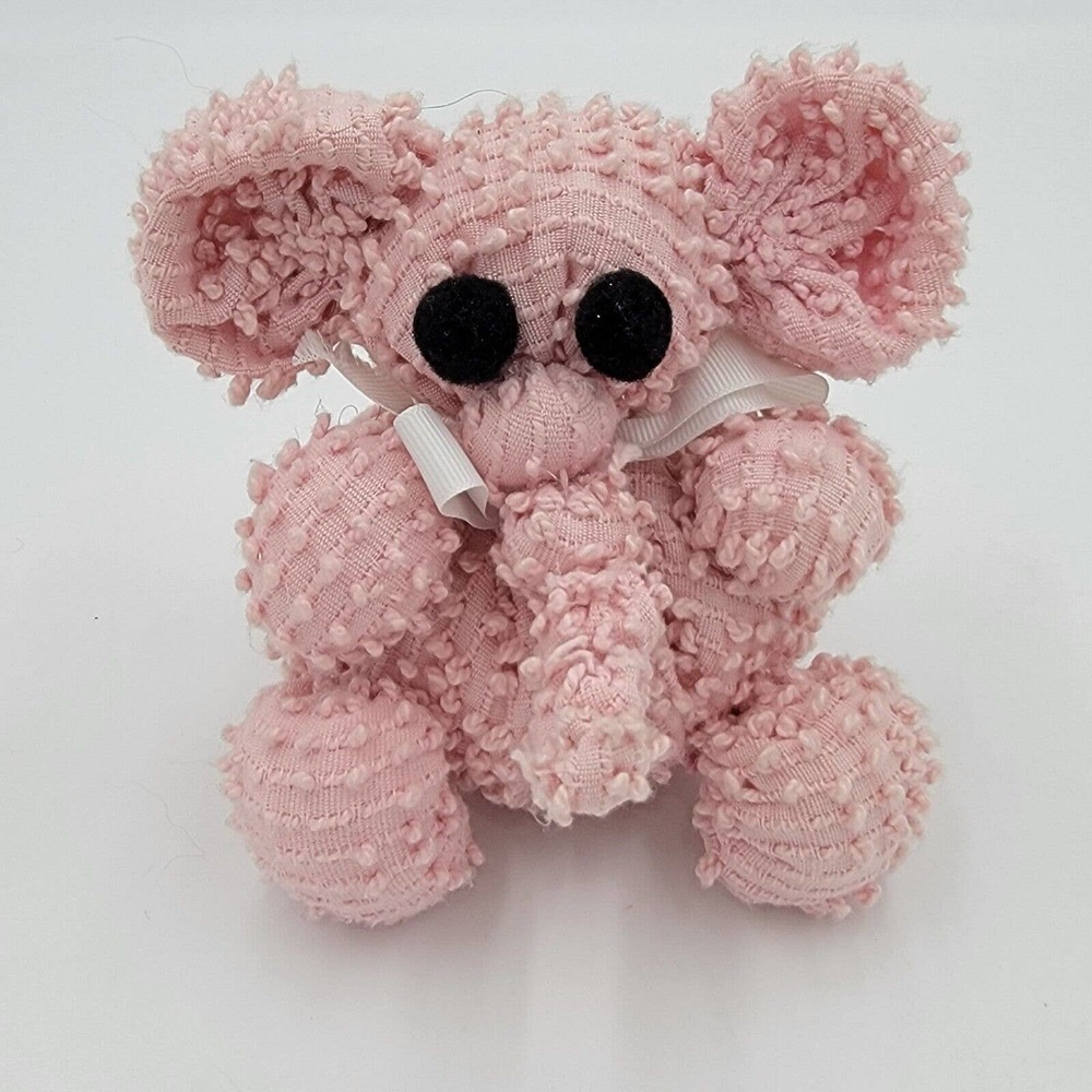 Vintage Chenille Pink Elephant Stuffed Animal Textured Plush Bubble Stitch